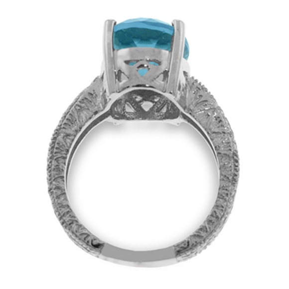 14K. SOLID GOLD RING WITH NATURAL OVAL BLUE TOPAZ - Picture 4 of 6